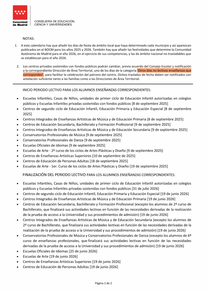 Calendario Escolar 2025-2026 -2