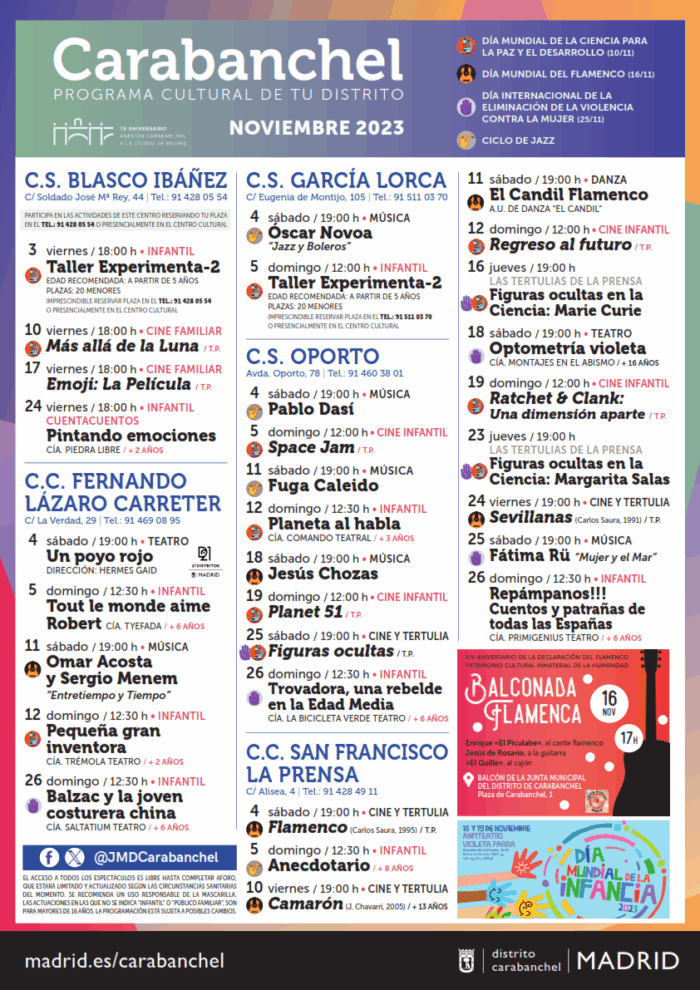 Cartel programación Carabanchel noviembre